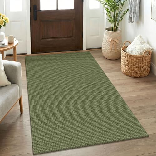 KOZYFLY Rugs for Entryway 3x5 ft Washable Area Rug Non Slip Rubber Backed Entry Rug Woven Indoor Door Mat Cotton Kitchen Rugs for Entryway, Foyer, Backdoor, Olive Green/Earthy Green by KOZYFLY