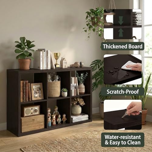 WannabeMyself【2026 Wooden Thick Frame】 6 Cube Storage Organizer with Anti-Tipping Kits, Reversible Open Back Book Shelf,Bookcase for Living Room,Bedroom,Entrance Hall,Office,11.6×36.3×24.6,Chocolate - Image 3