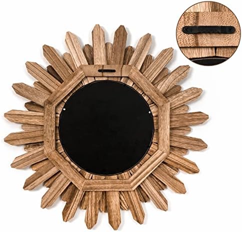 Honiway Mirror Wall Decor 21 inch Rustic Wood Boho Aesthetic Mirror for Room & Home Decor Farmhouse Wall Decor at Living Room Bedroom Carbonized Black - Image 7