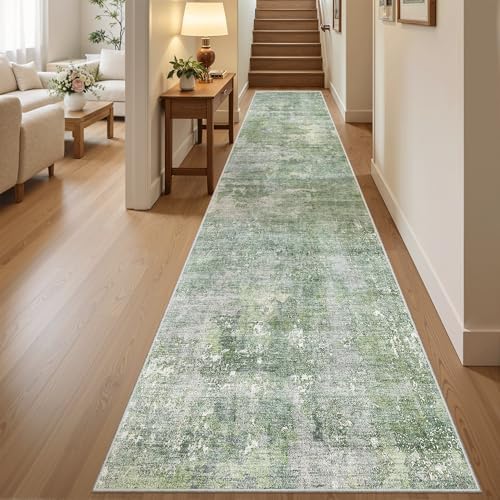 Soalmost Abstract Runner Rug 2x12 Hallway Kitchen Runners Green/Ivory by Soalmost