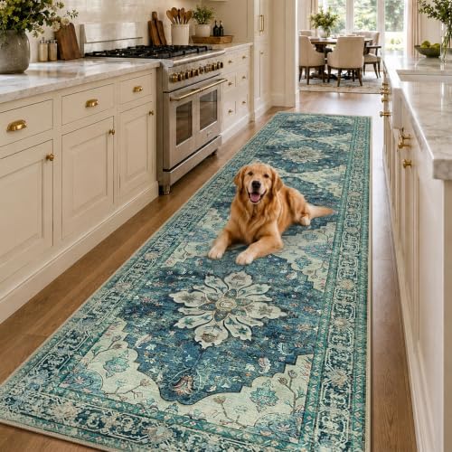 RELEANY Washable Area Rug, Runner 3'x12', Blue/Vintage Dark Blue - Image 2