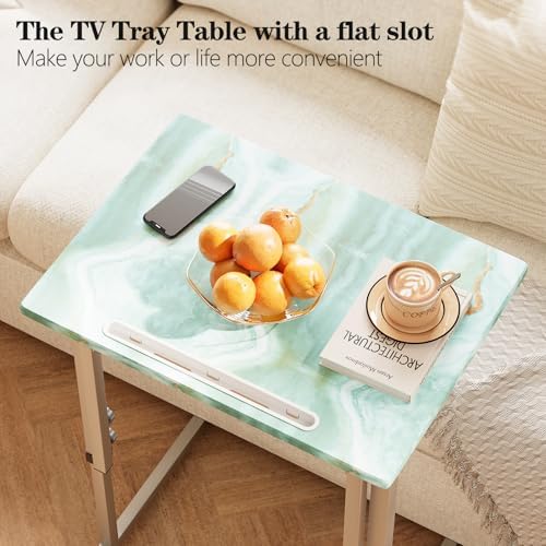 Folding Tv Tray Table,6 Height Adjustable Dinner Snack Slide Under Couch Side Table, Portable Foldable C-Shaped End Table for Eating with Sturdy MDF Top,No Assembly(Sea Blue+Silver) - Image 7