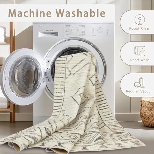 8x10 Washable Area Rugs for Living Room,Bedroom,Dining Room- Morocco Beige - Image 4