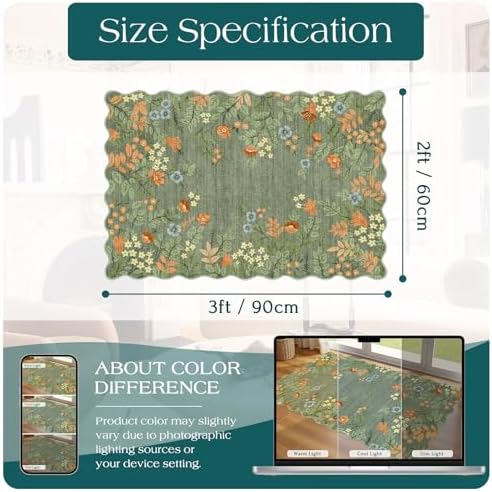 Front Door Mat Indoor Outside Entrance, 2x3 Sage Green Floral Rug - Image 2