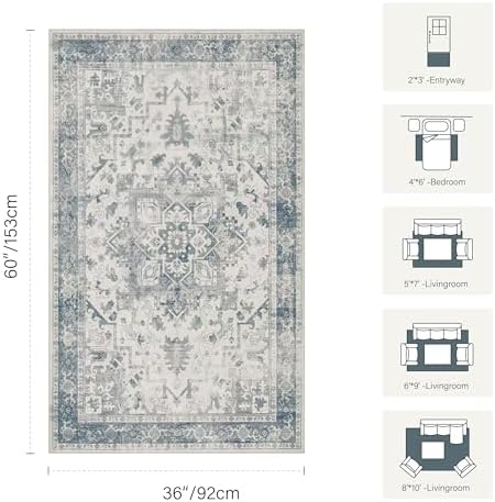 Rugxara 3x5 Entryway Rug,Blue Vintage Boho Bedroom Area Rug - Image 2