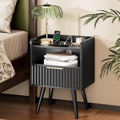 Huuger Nightstand with Charging Station, USB-C Port, End Table by Huuger