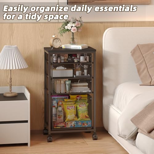 Sbanmao 4 Drawers Rolling Storage Cart, 1 Large Drawer (11.22"D x 12.2"W x 9.84"H) & 3 Small Drawers, Rolling Storage Cart with Lockable Wheels, Craft Storage Cart for Bedroom, Office, Black - Image 6