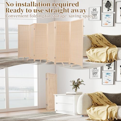 Bamboo Room Divider 6 Panel 47" H, 360°Rotating Feet Privacy Screen,Beige - Image 4