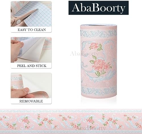 AbaBoorty Pink Flower Pattern Wallpaper Trim - 196"X4.1" Self-Adhesive Wall Border Sticker Decor for Bedroom & Living Room Walls - Image 6
