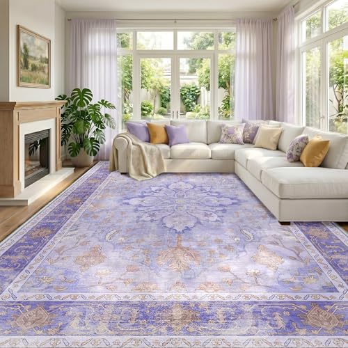 RELEANY Washable Area Rug, Large 10'x12', Purple by RELEANY