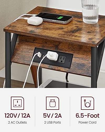 VASAGLE End Table with Charging Station, Set of 2, Small Side Tables - Image 4