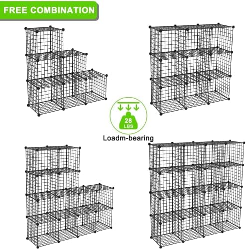 Wire Cube Storage Organizer, 25-Cube Modular Mental Grids Bookshelf, DIY Stackable Closet Cabinet for Bedroom Living Room, Office, Iron - Image 4