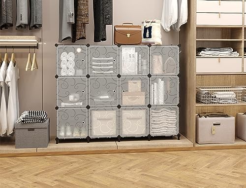 AWTATOS 12 Cube Storage Organizer, Closet Storage Shelves with Doors, Black - Image 5