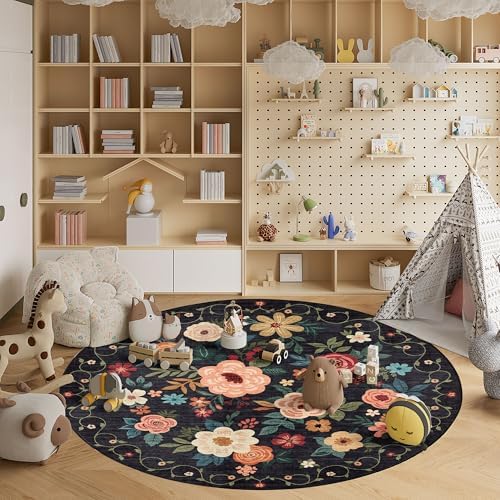 DUKINO 6ft Round Rug, Soft Washable Circle Rug for Bedroom Non Slip, Black - Image 6