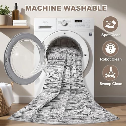 Nakagishi Area Rug Living Room Rugs: 7X9 Machine Washable Boho Large Neutral Farmhouse Stain Resistant Moroccan Indoor Floor Carpet for Bedroom Nursery Dorm Dining Room Home-White Black - Image 3