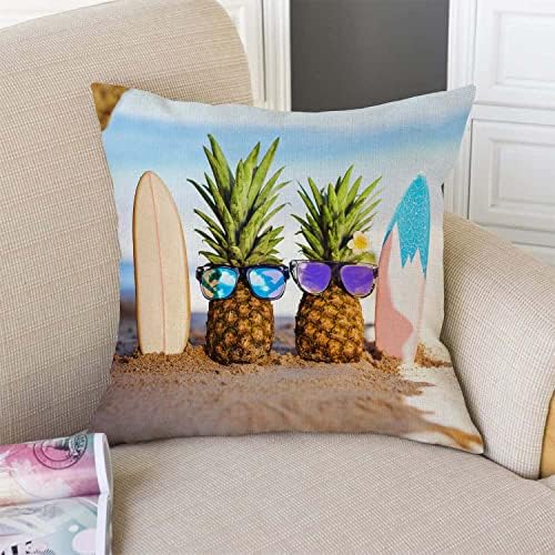 TSSOHU Yellow Pineapple with Glasses on The Sandbeach Throw Pillow Case Cushion Cover Couch Sofa Decorative Square 18x18 inches - Image 3