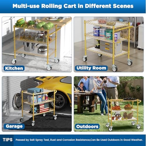 Leteuke 3 Tier Rolling Carts with Wheels, Heavy Duty Rolling Utility Cart - Image 5