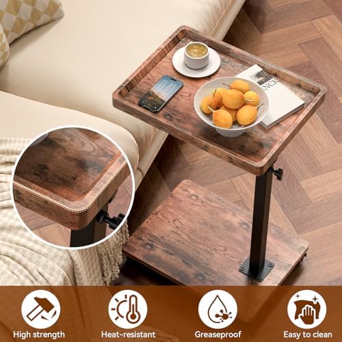 C Table Side Table Adjustable Height, 360°Swivel TV Tray Table with Wheels, Small Table for Eating, Dinner, C Shaped End Tables Living Room and Bedroom for Sofa, Couch, Bed,Chair, Snack - Image 6