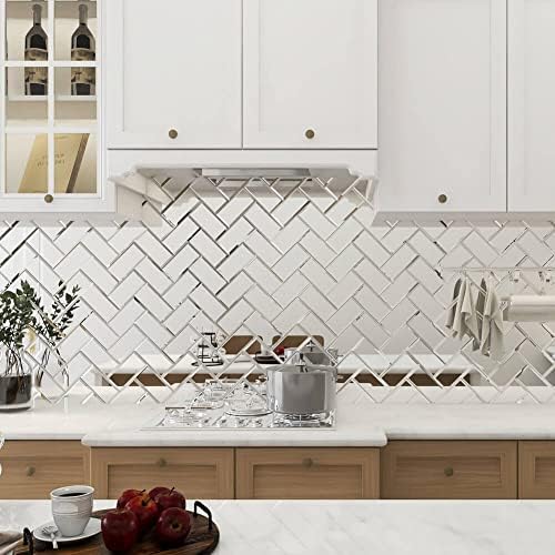 Peel and Stick Mirror Tiles, 4x8 Inch Beveled Mirror Subway Tiles for Kitchen Backsplash Bathroom Wall 26 Pcs - Image 3
