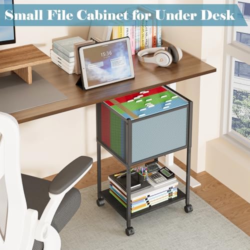 Sbanmao Letter/Legal Rolling File Cart, Narrow Mobile File Cabinet with Wheels Hanging Files, Metal Hanging File Folder Cart File Organizer Under Desk Storage for Home Office, Black - Image 5