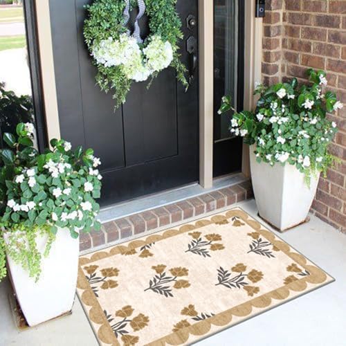 Front Door Mat Outside Entrance - 2x3 Spring Beige Floral Entry Rug - Image 4