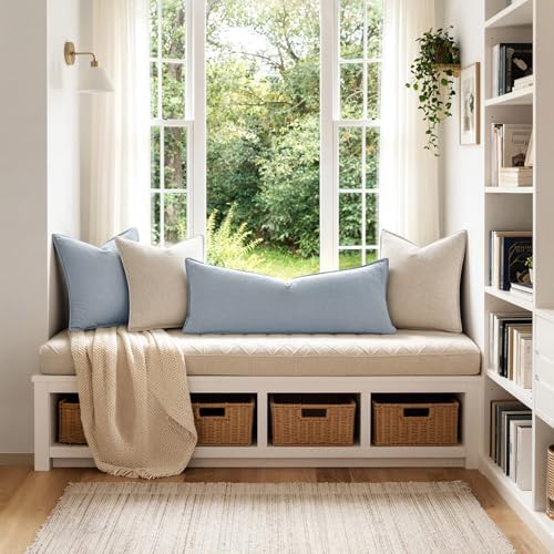 MIULEE Decorative Linen Lumbar Pillow Cover 14x36 Inch Light Blue - Image 5