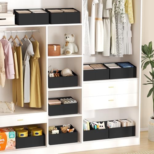 DIMJ Trapezoid Storage Bins for clothes - 5 Packs Closet Organizers and Storage Baskets, Foldable Closet Baskets with Handles and Divider, Closet Storage Bin Toybox for Shelves Living Room Bedroom - Image 3