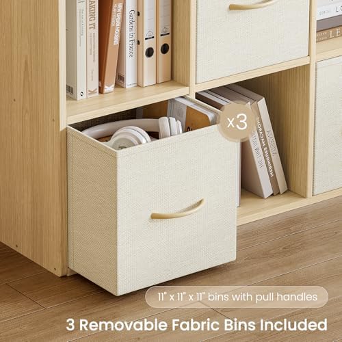 EXPERLAM 6 Cube Storage Organizer - Solid Wood Bookshelf with 3 Storage Bins, Cube Shelf with 2 Removable Back Panels, Vertical or Horizontal Bookcase, Open Book Shelf for Bedroom, Living Room, Office - Image 4