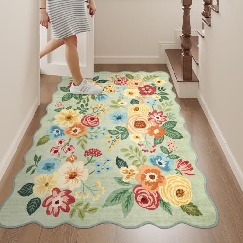 DUKINO 3x4 Rug, Non Slip Floral Washable Area Rug for Entryway, Green - Image 3
