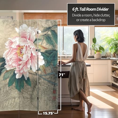 Red Lantern 6 ft. Tall Double Sided Doves and Peonies Canvas Room Divider 4 Panel Freestanding Folding Privacy Screen Partition and Separator for Modern and Contemporary Bedroom Home Office Dorm - Image 5
