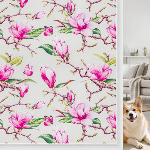Window Privacy Film Stain Glass Window Film Rainbow Window Film Window clings Non-Adhesive Reusable Decorative for Room (Frosted Magnolia, 35.4 X 78.7 in) by QHYsunshine
