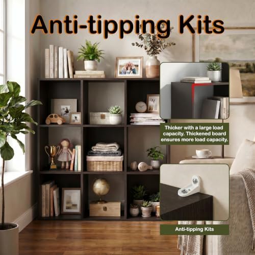 WannabeMyself【Sturdy Build&Easy Assembly】9 Cube Storage Organizer with Anti-Tipping Kits,Reversible Open Back Book Shelf, Bookcase for Living Room,Bedroom,Entrance Hall,Office,35.8×11.4×35.9,Chocolate - Image 4