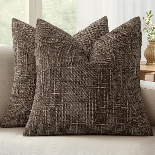 MIULEE Chenille Textured Fall Throw Pillow Covers Brown 20x20 Set of 2 by MIULEE