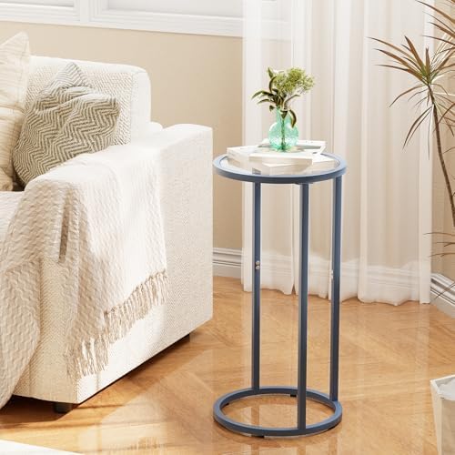 Easy Paws C Table Side End Table, Small Round Couch Sofa Tray Snack Table for Living Room, Bedroom,Accent Coffee Table,TV Tray Table for Small Space, Nightstand with Metal Frame(Blue) - Image 2