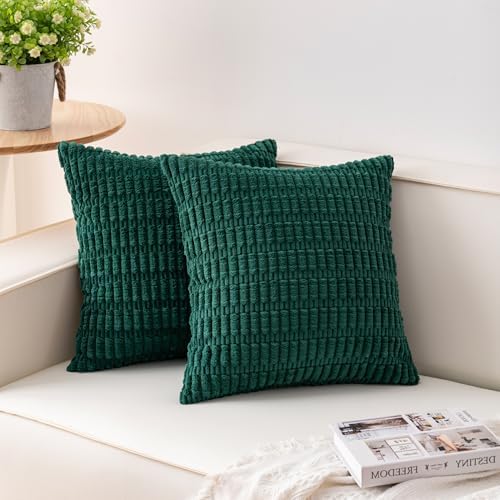 Pack of 2 Corduroy Decorative Throw Pillow Covers 24x24 Inch, Dark Green by Unknown