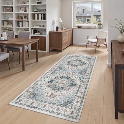 Madane Washable Runner Rug 3x6 Runners for Hallways Non Slip, Blue by Madane