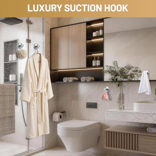 Large Suction Cup Hooks, Heavy Duty 15lb Holds Towel & Robe, No-Drill Shower Bathroom Hooks for Tile Wall Glass Mirror, Mounts on Smooth Non-Porous Surfaces (2 Pack, Brushed Nickel) - Image 5