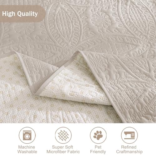 Quilted Beige Sofa Slipcovers with Pockets, Anti-Slip Medallion Couch Covers for Sofa, Couch Cover for Dogs Cats Water-Repellent Machine Washable Sofa Cover (Large Sofa 68", Beige Cream) - Image 6