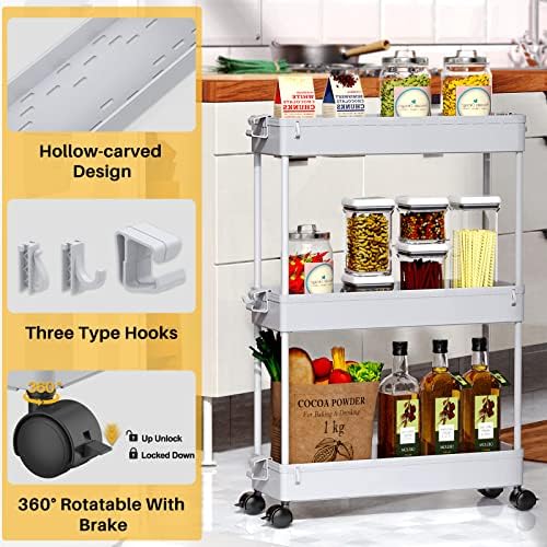SPACEKEEPER Slim Rolling Storage Cart, 3 Tier Bathroom Cart Organizer, Gray - Image 7