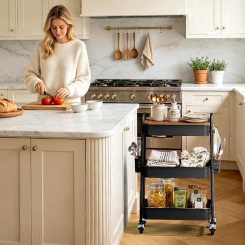 3 Tier Rolling Cart with DIY Pegboard, Metal Utility Cart with Table top - Image 6