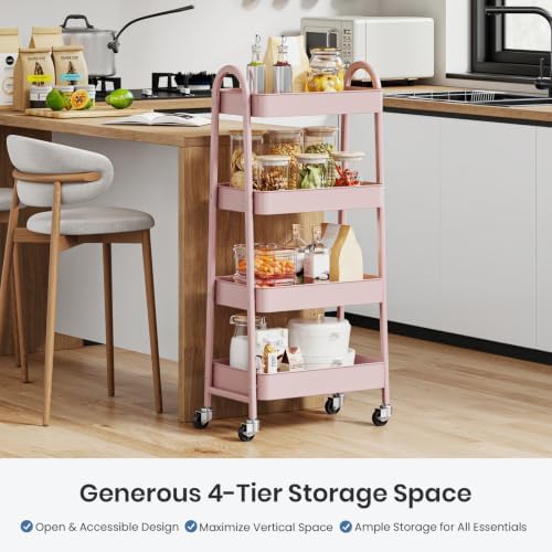 DUMOS 4 Tiers Rolling Utility Cart, Storage Organizer, Shelving Unit - Image 2