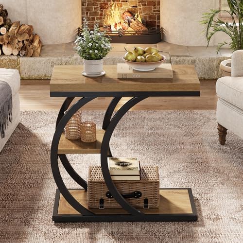 Tribesigns End Table for Living Room, 3-Tier Narrow Wood Couch C-Shaped Side Table with Storage, Industrial Nightstand for Bedroom, Small Spaces, Natural - Image 3