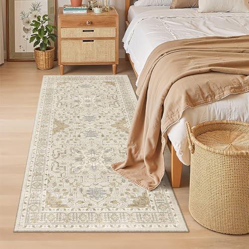 Madane Washable Runner Rug 3x6 Runners for Hallways Non Slip, Beige/Blue - Image 3