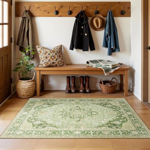 RELEANY Washable Area Rug, 3'x4', Green/Yellow - Image 2