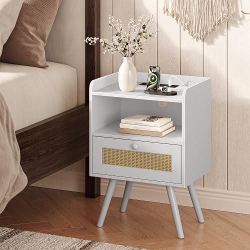 SUPERJARE Nightstands with Charging Station, Bedside Table Set of 2, White - Image 3