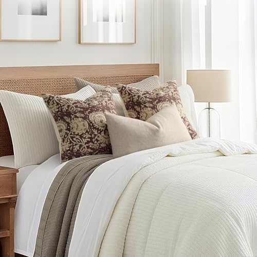 Vintage Floral Print Throw Pillow Covers 22x22 Set of 2 Neutral Modern Farmhouse Accent Decorative Cushion Covers Boho Home Decor for Couch Sofa Chair Bed Living Room, Oxblood - Image 5
