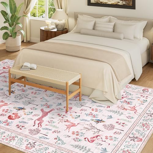 DUKINO 6x9 Area Rug, Washable Animal Living Room Rug Non Slip, Pink - Image 4