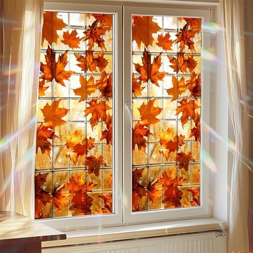 HOMETITUTE Autumn Maple Leaf Grid Privacy Window Cling 18x39 PVC - Image 5