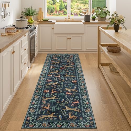 DUKINO 2x7 Runner Rug for Hallway, Washable Kitchen Rugs Non Slip Navy Blue by DUKINO