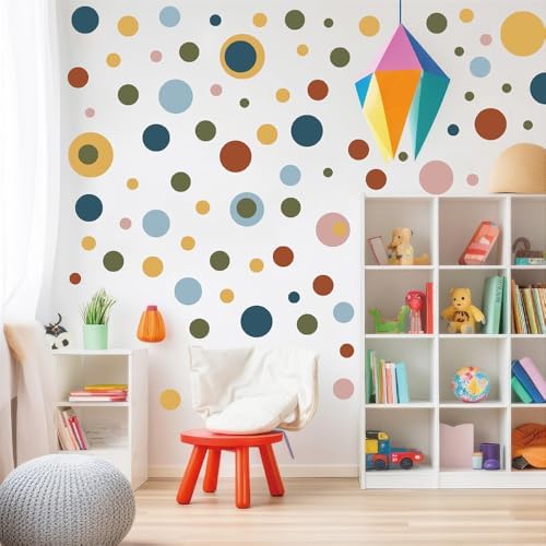 230 PCS Boho Polka Dot in Retro Warm Earth Tones Vinyl Wall Decals Set | 10 sheets removable waterproof peel & stick circle wall stickers for nursery, kids room, bedroom, playroom & home decor - Image 4